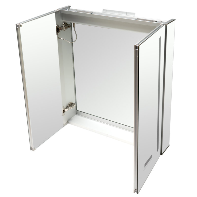 Armoire à pharmacie à fixation en surface à 2 portes avec 2 tablettes réglables, éclairage DEL et prise de courant