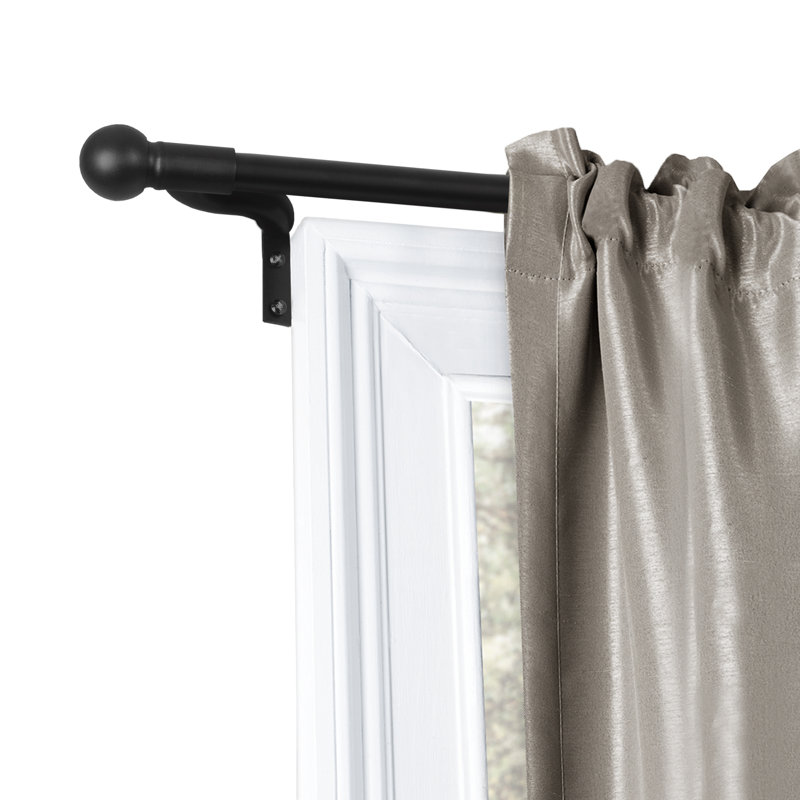 Adjustable Black Metal Curtain Rod with Round Finials