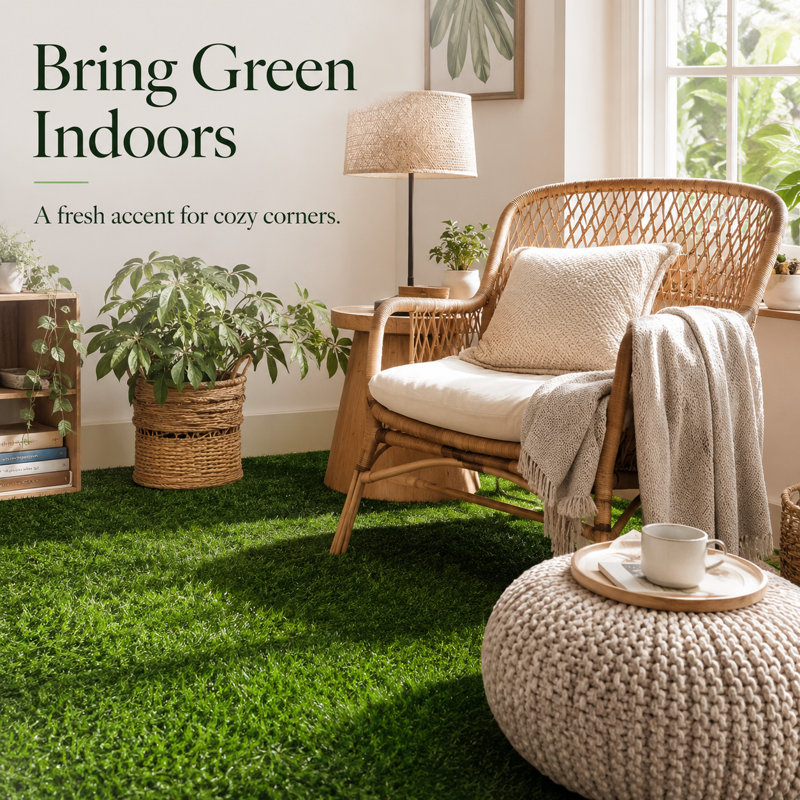 Tapis de gazon artificiel vert 6,5 pi x 10 pi, hauteur de poils de 0,8 po pour porche, balcon et petit décor de jardin