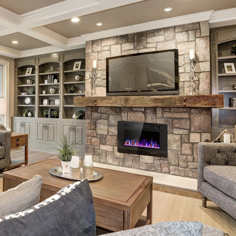 Recessed & Wall Mounted Electric Fireplace With Remote Control & Adjustable Flame, 18.1" H x 30" W x 3.86" D