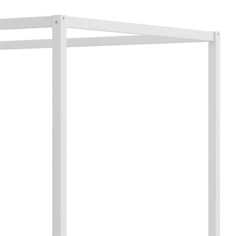  Modern Mid-Century Canopy Bed, White, Queen