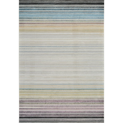 Rug Branch Mika 4' x 6' (3'11" x 5'7") Beige/Blue Striped Indoor Area Rug, Contemporary, Medium Pile, Stain-Resistant Carpet - Living Room, Bedroom, Dining Room, and Kitchen