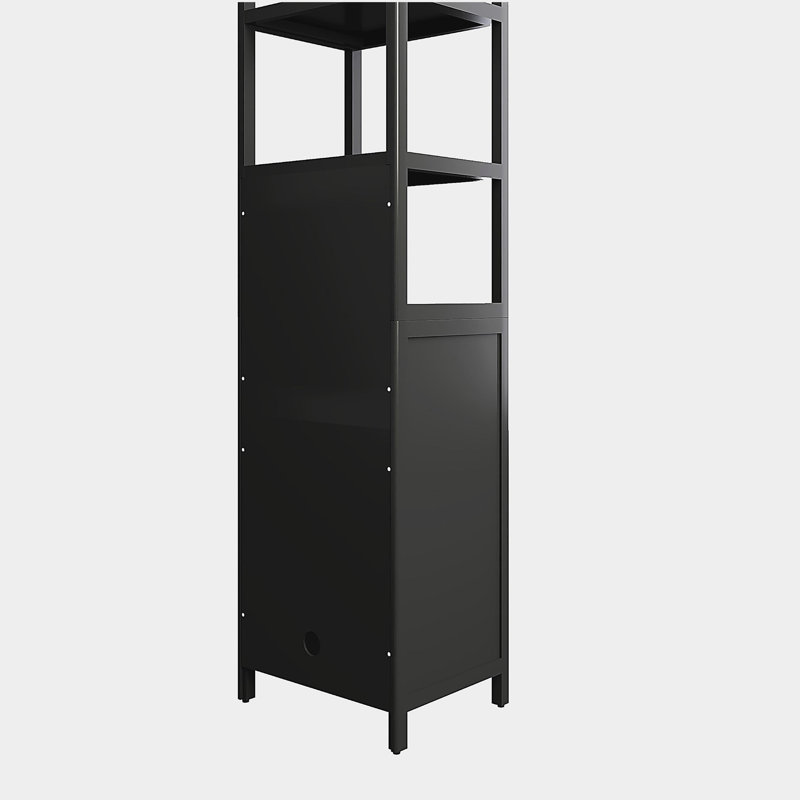 Armoire haute haute avec porte à volets et 3 tablettes, armoire tour en lin autoportante pour le salon, la cuisine et la salle de bain