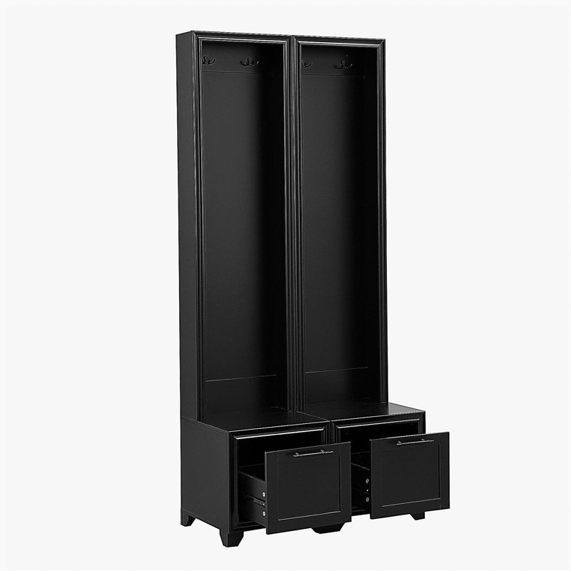 Elegant Free Standing Hall Tree Set of 2, Multifunctional 3-IN-1 Entryway Coat Rack with Black Retro Handles, Seating Bench with Storage Drawers for Hallway, Living Room