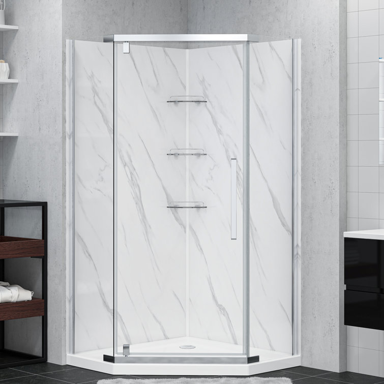 Capri 38'' W 79'' H Framed Neo-Angle Reversible Shower Kit in Chrome