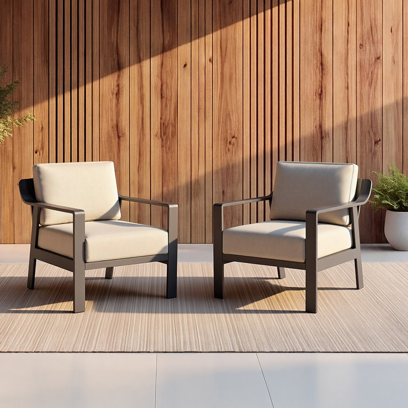 Fauteuil de patio en aluminium avec coussins, Coussin gris clair / structure noire