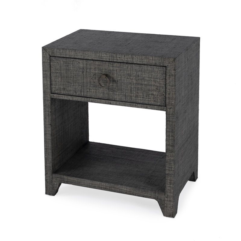 Bar Harbor Raffia 1 Drawer Nightstand, Charcoal Gray