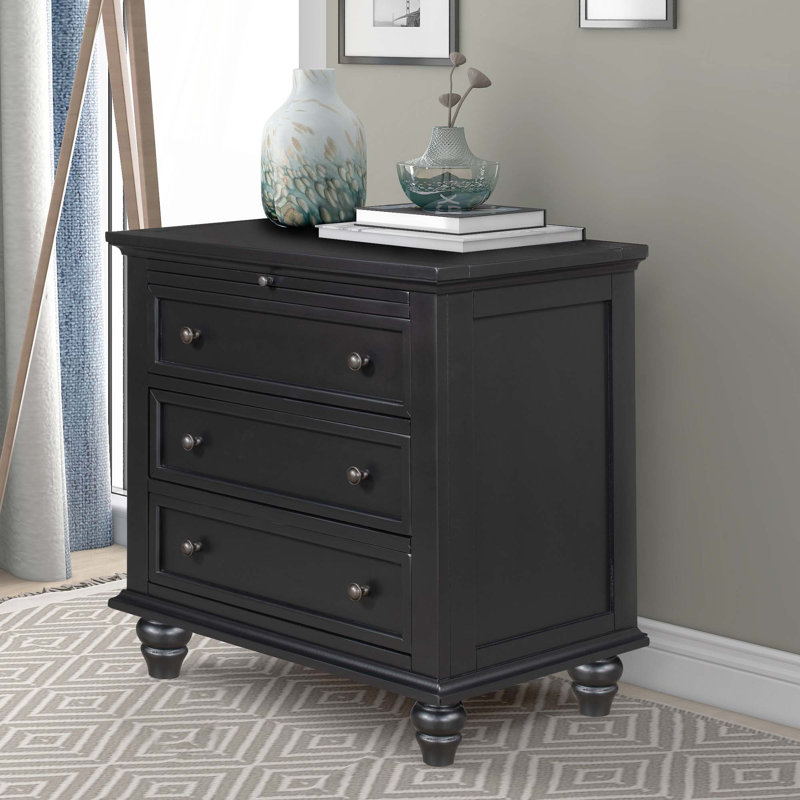3-Drawer Storage Wood Cabinet,End Table With Pull Out Tray, Black