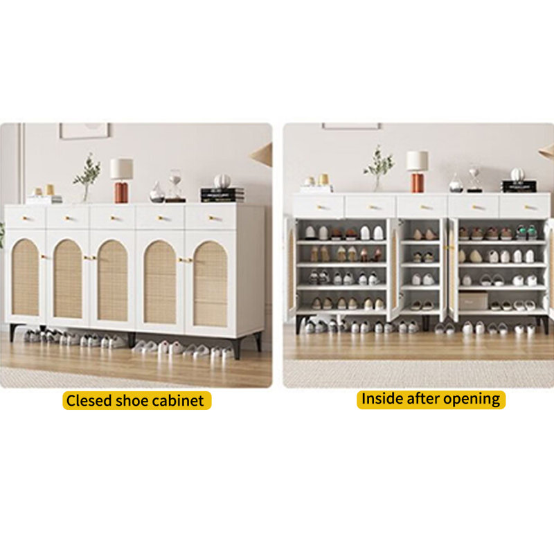 Armoire à chaussures d'intérieur de style européen, Crème, H 41,34 po x l 78,74 po x P 13,78 po