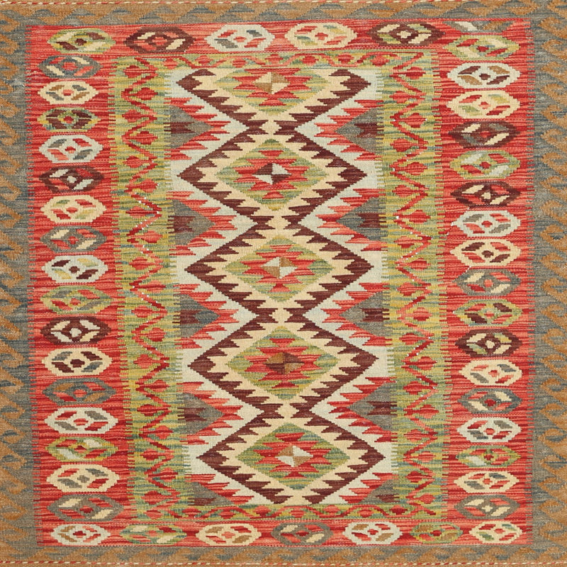 Tapis de zone orange/brun/crème contemporaine, Carré 8 pi
