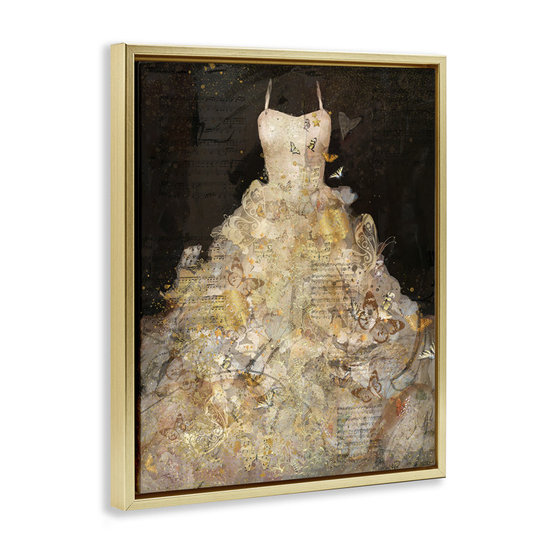 Collage détaillé de robes de soirée, H 21 po x l 17 po, Cadre flottant métallique doré