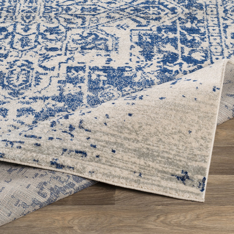 Tapis oriental bleu marine pur / gris clair Hillsby, Carré 6 pi 7 po