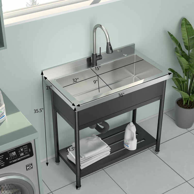 Évier utilitaire autoportant en acier inoxydable de 36 po L x 21 po avec robinet coulissant