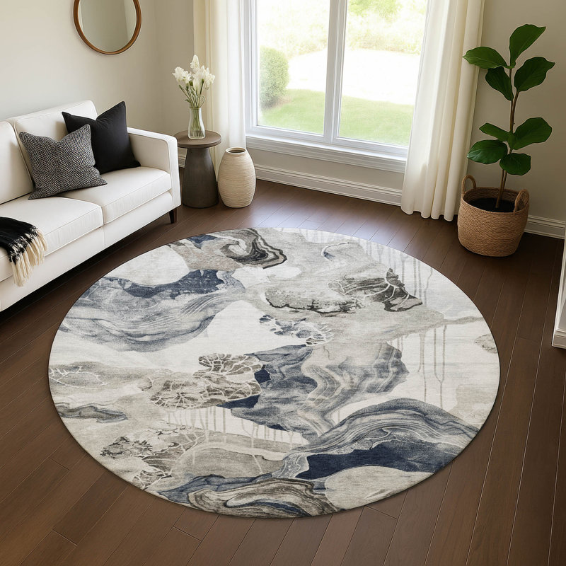 Premium Machine Washable Mehara AMF1691 Abstract Rug, Round 8'