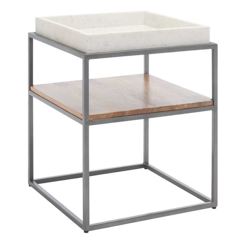 Marble Tray Top End Table, Gunmetal/Natural