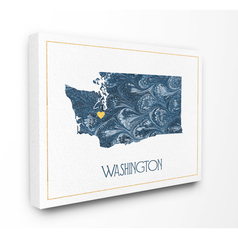 «Washington Minimal Blue Marbré Silhouette» par Daphne Polselli, impression, H 16 po x l 20 po x P 1,5 po, Toile tendue