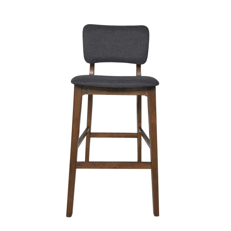 Chaise de bar moderne avec revêtement gris anthracite, conception Mid-Century, pieds en bois d'hévéa, chaise chic d'une hauteur de siège de 30,50 po, structure robuste, hauteur, décoration