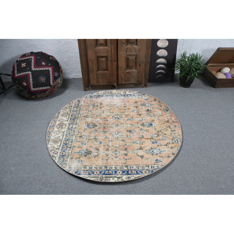 Superbe tapis turc pêche avec un motif floral rétro pour un look bohémien haut de gamme