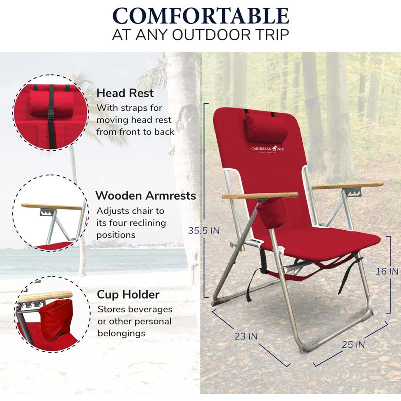 Chaise de camping pliante avec coussins Janalee, Rouge