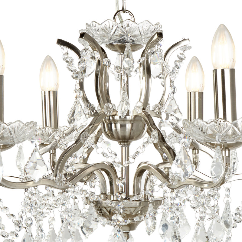 Bastia 6 - Light Candle Style Chandelier, Satin Silver