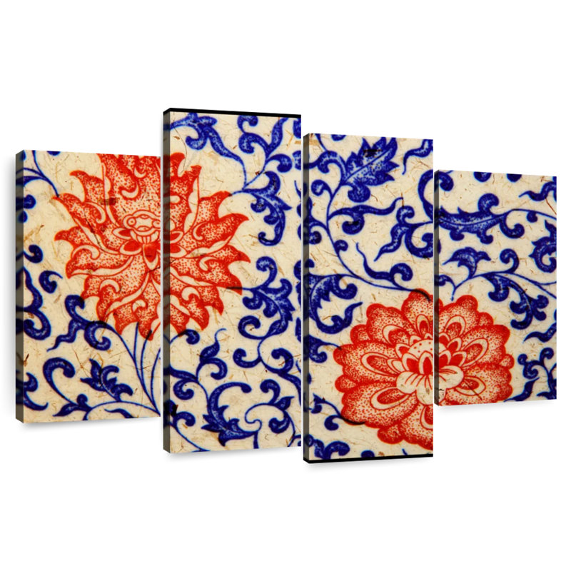 Floral Asian Ceramics, H 48 po x l 75 po