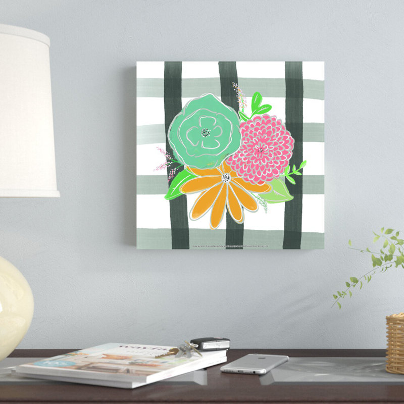 Gingham Wall Art: Flowers On Plaid On Canvas Painting