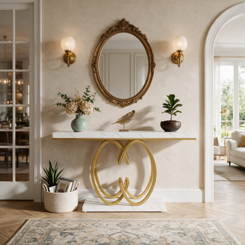 Lanagan 55'' Console Table, White/Gold