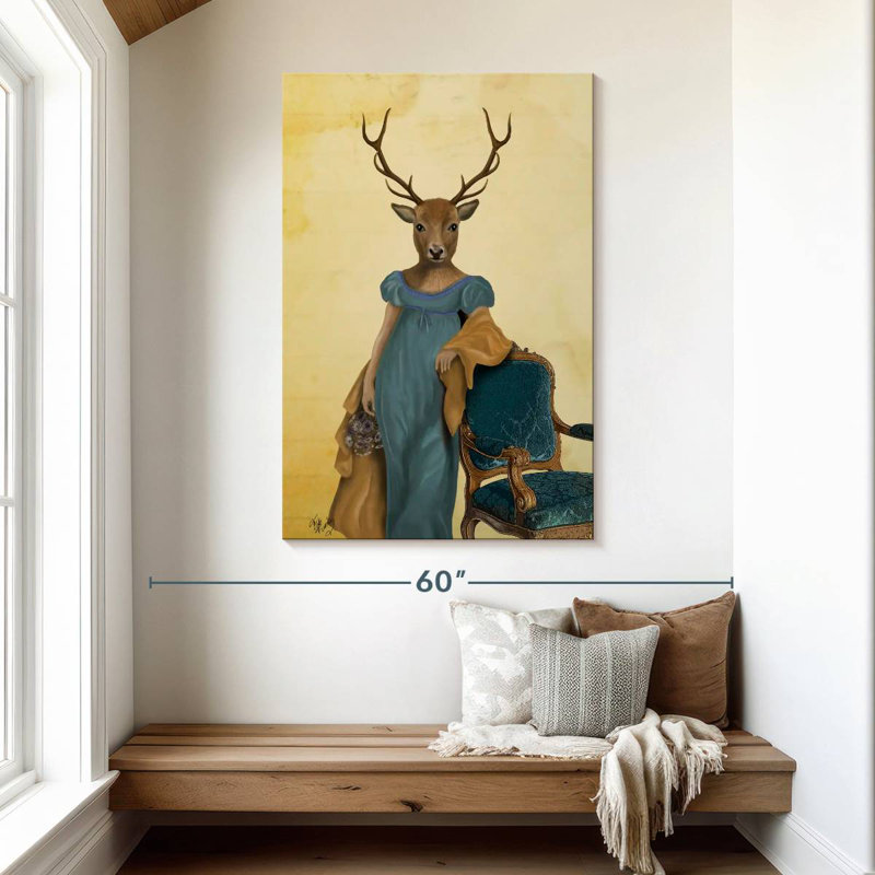 Cerf Brampt en robe bleue, H 48 po x l 32 po