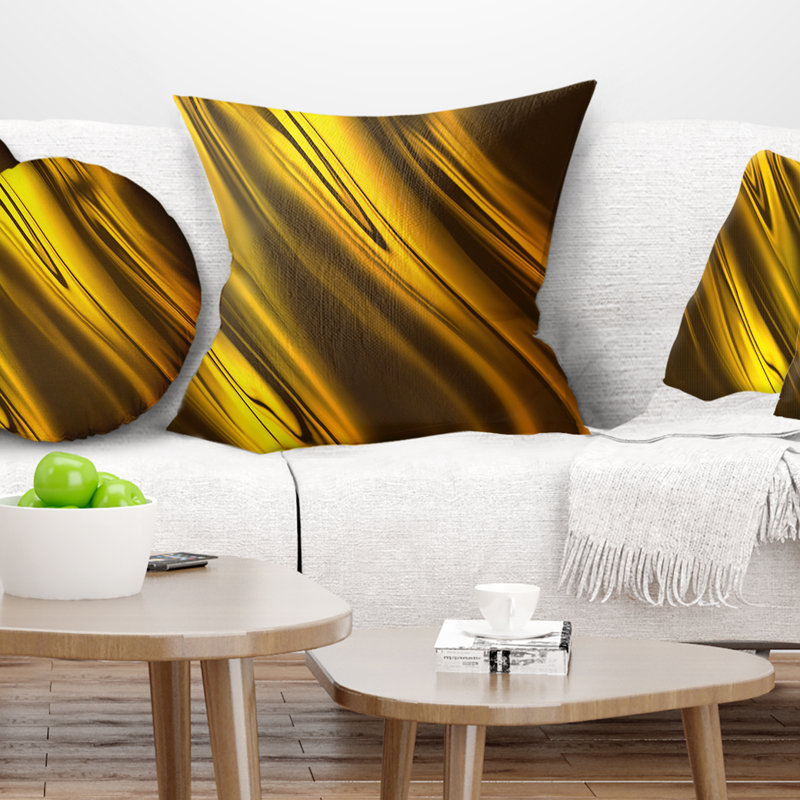 Motif jaune liquide doré - coussin imprimé abstrait, 16 po x 16 po, Coussin décoratif