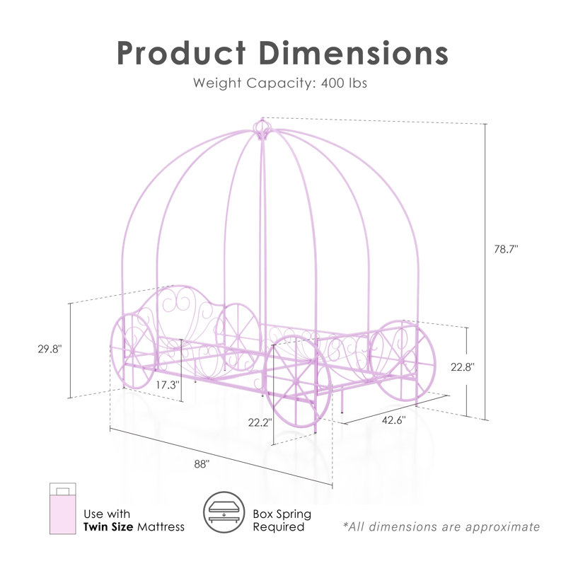 Larrison Whimsical Metal Twin Carriage Bed, Purple