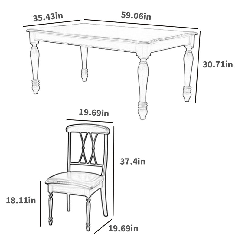4 - Person Walnut Solid Wood Solid Wood Top Four Leg Dining Set, 30.71"H x 59.06"L x 35.43"W