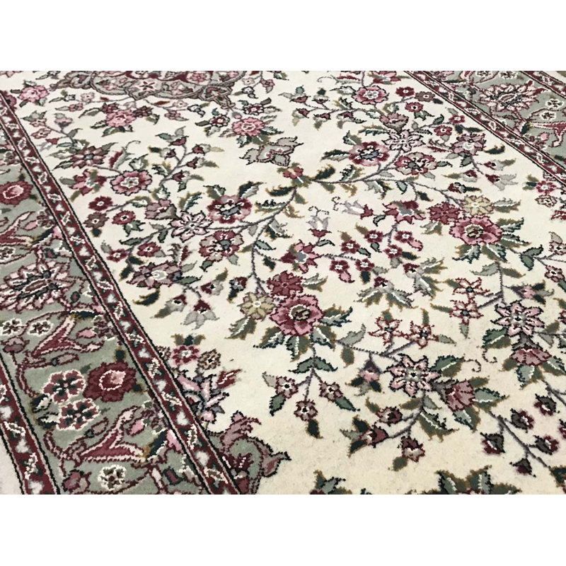 Chemin de table bourgogne, beige et gris noué à la main de haute qualité, Tapis de couloir beige