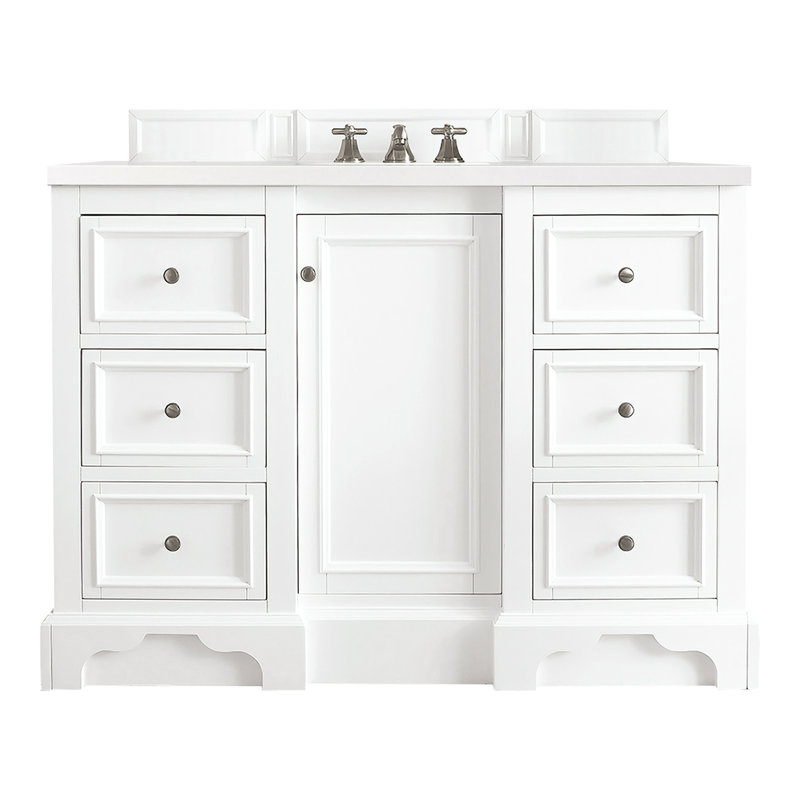 De Soto 48'' W Single Vanity, Bright White, Carrara White Marble, 8" Widespread
