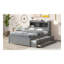 Lit plateforme double avec lit gigogne, tiroirs et ports USB - Structure de lit de rangement en pin gris avec tablettes de tête de lit-424571314