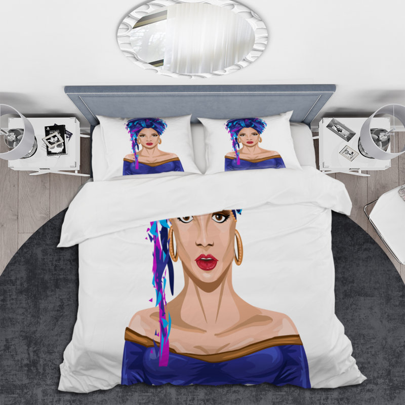 Ensemble de housse de couette en microfibre bleu / blanc / beige, Housse de couette simple + 1 taie décorative stan