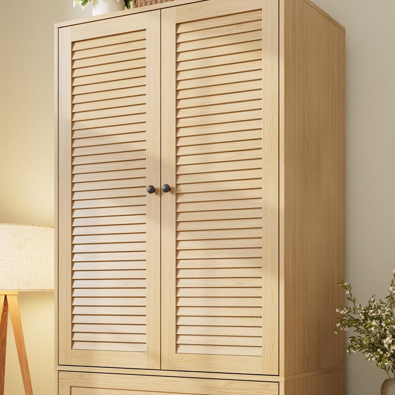 Garde-robe autoportante à 2 portes avec tringle et 3 tiroirs