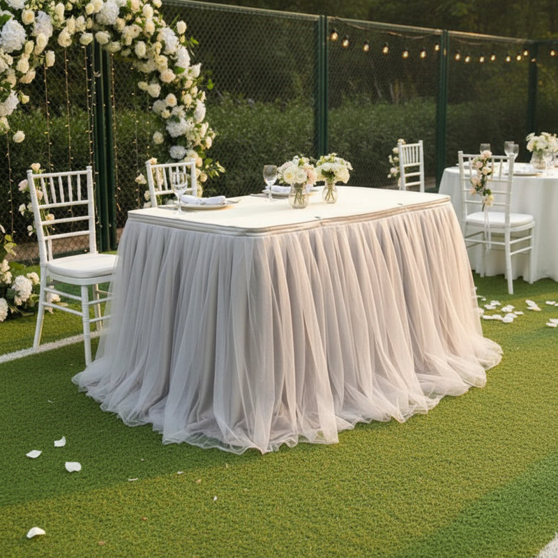 1 jupe de table en tulle 100X75cm, Gris clair