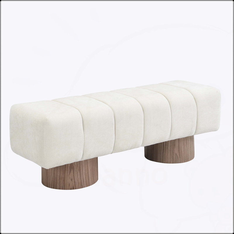 Banc de salle à manger rembourré en chenille beige avec pieds en bois, aucun assemblage requis, capacité de poids de 300 lb pour une utilisation dans plusieurs pièces