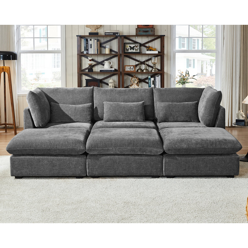 6 Seater Chenille Oversized Modular Sofa Extra Deep Cloud Corduroy Sectional Couch With Ottoman Chaise Fsc Certified Fluffy Sofa Bed