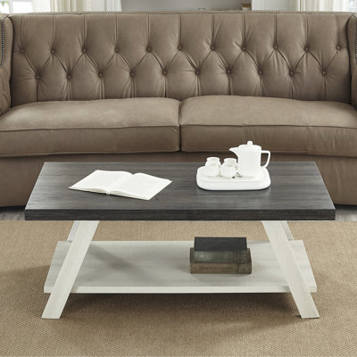 Bureau bas en bois - Table de style contemporain gris anthracite et beige vieilli