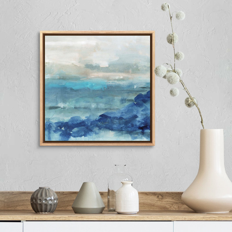 «Sea Swell I», peinture sur toile, Toile avec cadre photo, H 17,25 po x l 17,25 po, Naturel flottant