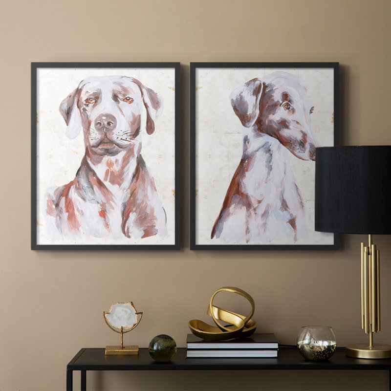 «Sitting Dog I», reproduction encadrée de qualité supérieure - prête à être accrochée - aucun clou requis - aucun clou requis