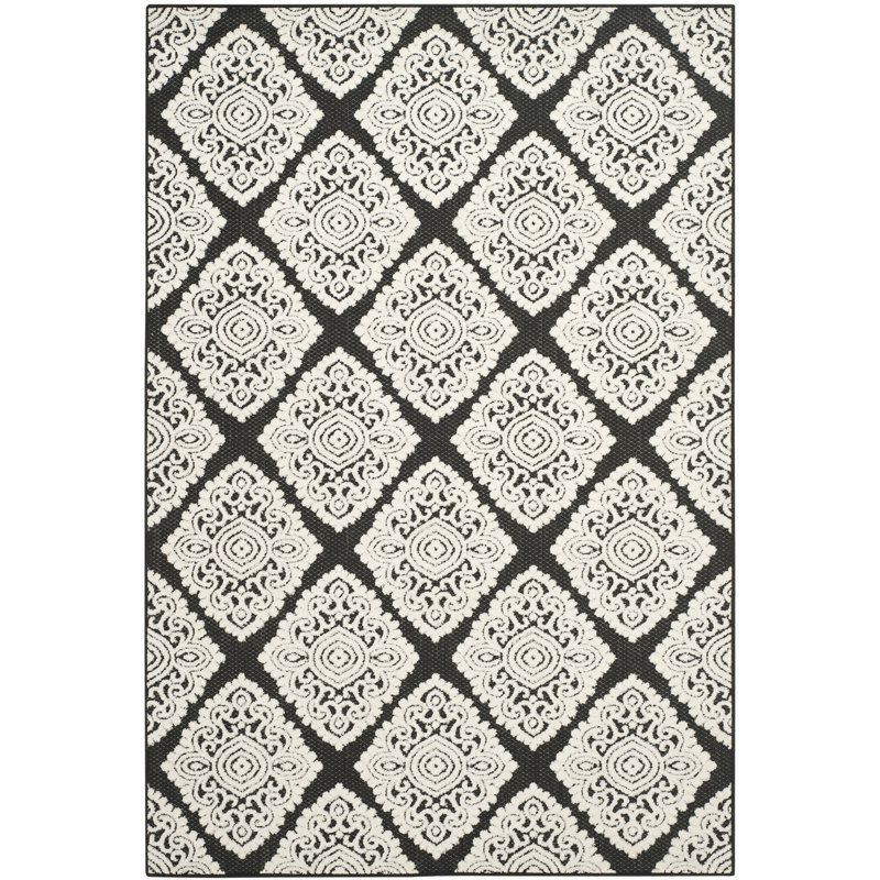 Tapis géométrique anthracite / crème Mannox, Rectangle 6 pi 7 po x 9 pi 6 po