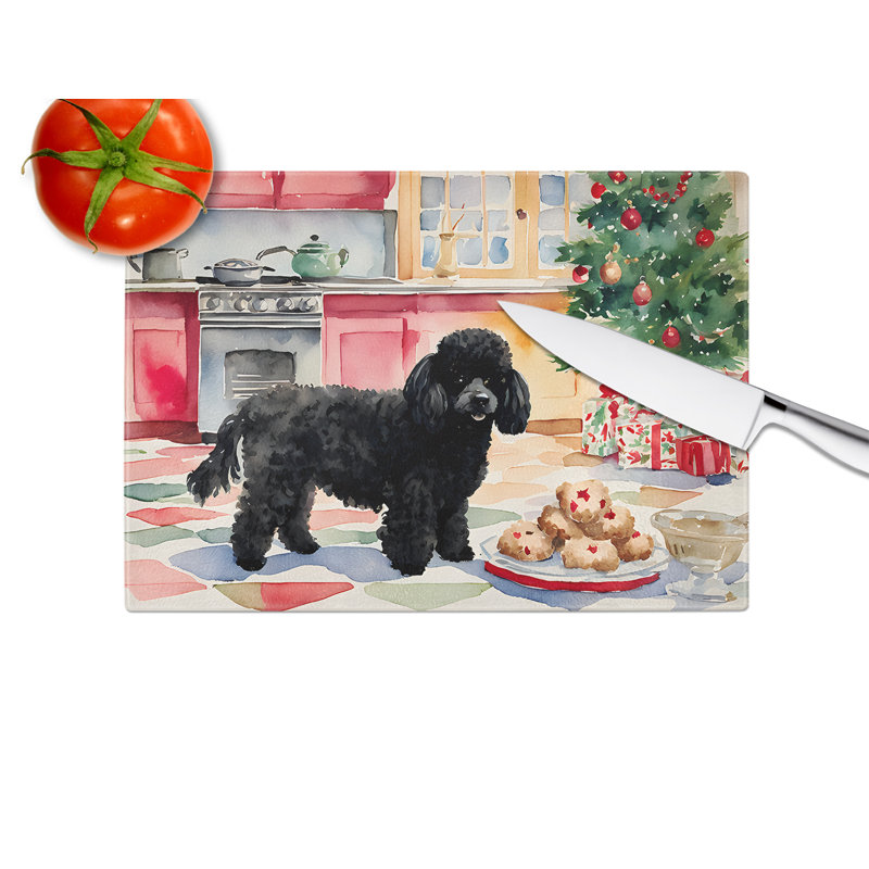 Poodle Christmas Cookies Glass Cutting Board