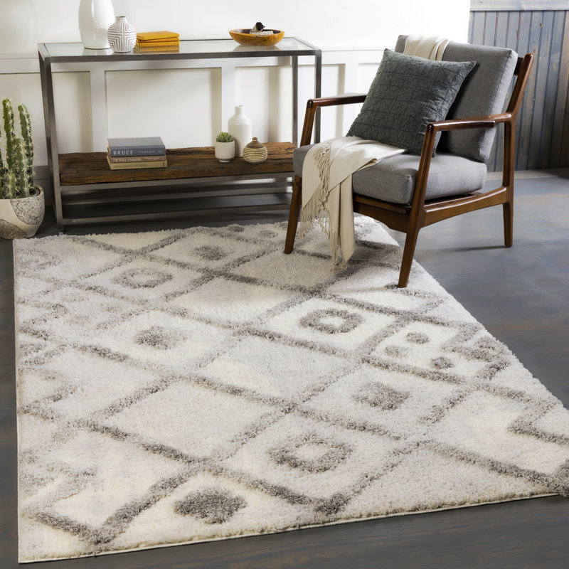 Tapis gris géométrique tissé à la machine à motif géométrique de forme géométrique Issiac Everton, Rectangle 2 pi x 3 pi