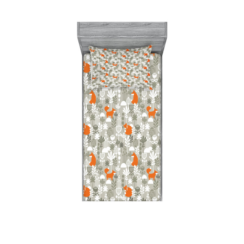 Twin XL White and Orange Microfiber Kids Sheet Set