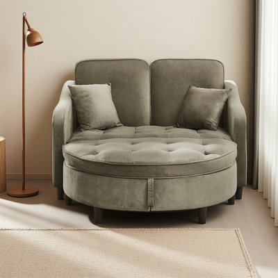Canapé à deux places avec repose-pieds incurvé et charge USB, dossier réglable et poches latérales, livré avec deux petits coussins décoratifs, convient au salon