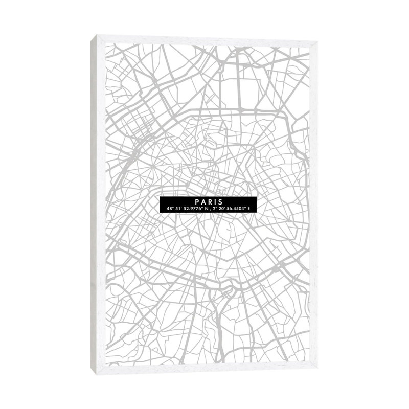 Paris City Map Minimal by WallDecorAddict - Gallery-Wrapped Canvas Giclée on Canvas, 66.04 cm H x 45.72 cm W