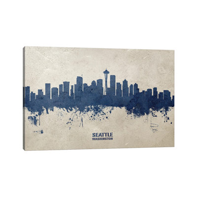 Seattle Washington Skyline Concrete by Michael Tompsett - 1 Piece Wrapped Canvas Painting