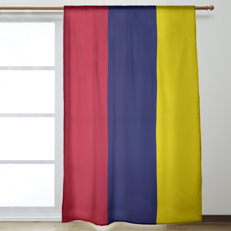 Striped Room Darkening Rod Pocket Single Curtain Panel, Seattle Baseball Red/Midnight Navy Blue/Yellow